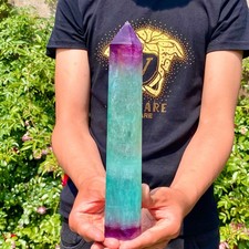 2.2LB Natural rainbow fluorite obelisk quartz crystal wand point Gem Healing picture