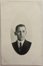 Antique RPPC Postcard - Young Man Gentleman Oval Photo Suit Tie Fraternity Pin picture