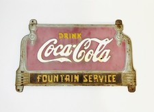 Vintage 1930's Drink Coca Cola Fountain Service Cast Iron Bench Advertising Sign picture