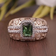 Unique Statement Ring Emerald with Diamond Accents in 18K Rose Gold Over For Men picture