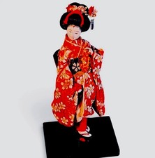 Vintage Japanese Maiko Doll Red Kimono Sakura Ningyo Lacquer Base Dancer picture