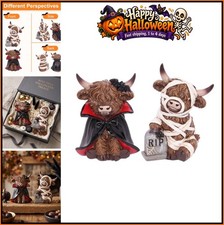 Halloween Highland Cow Statues Set Resin Vampire Mummy 6.3 Inch Indoor Decor picture