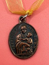 Vintage Old Copper Mother of God Latin Religious Medal Pendant picture