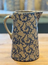 Antique Late 1800's to Early 1900's Blue and White Spongewear Pitcher picture