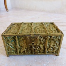 RARE & SUPERB ANTIQUE 19th CENTURY BRONZE BOX with BIBLICAL SCNES 1880's picture