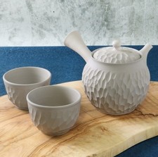 Tokoname ware Japanese 3-Piece Set Gray cut Tea pot & Small Tea cup Set by Kenji picture