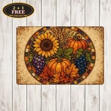 Bohemian Harvest Sunflower Pumpkin Fall Foliage Retro Metal Tin Sign 8x12 picture