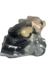 Porcelain Cookie Jar Hog Pig on a Motorcycle Tan Silver & Black New Sealed picture