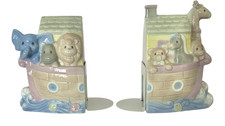 Vintage 1995 Precious Moments Noah’s Ark Ceramic Bookends Enesco Nursery Decor picture