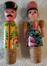 Vintage Unused Hungarian Style Folk Art Wood Bottle Stoppers Hand Painted picture