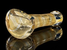 Fumed Thick Glass Tobacco Hand Pipe Amber Gold Lattice Art Mini Pipe picture