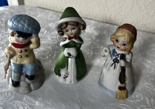 Jasco 1978 MERRI-BELLS SET of 3 Fine Bisque Porcelain Figural Bells Girls Boy picture
