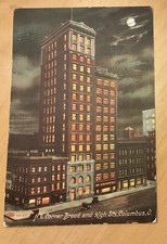 Postcard Antique Columbus Ohio Broad High Sts Night View Posted 1913 DB Vintage picture