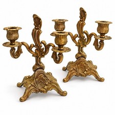 Vintage Pair Ornate Brass 2 Arm Candelabra Rococo Baroque Candle Holders EB Mark picture