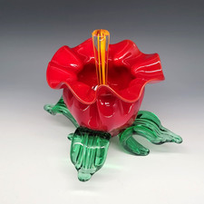Signed JOHN COOK 2000 Art Glass Hand Blown Flower Perfume w/Dauber Large Glows picture
