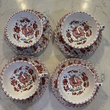 Set Of 4 Vintage Red Rooster Tea Cups And Saucers PV Italy Excellent Condition picture