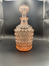 Vintage Pink Pressed Glass Decanter with Stopper – Ornate Starburst Design picture