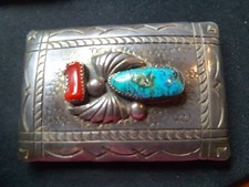 Amazing Navajo Sterling Belt Buckle Richard Henry Yazzie Signed RHY Turquoise picture