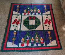 Vintage Christmas Handmade Quilt Throw/Wall Hang- Carolers, Wreath-46