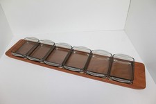 Vintage MCM LUNNNG Teak Serving Tray with 6 Smoke Glass Dishes - 26.5” - DENMARK picture