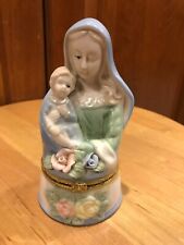 Madonna & Child Figural Hinged Porcelain Trinket Rosary Box 5 1/4
