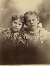 Sisters In Large Collared Dresses Posing Cabinet Photo Portrait 1898 Chicago IL picture