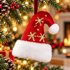Red Velvet Christmas Tree Ornaments Santa Hat Stocking Mitten Gold Sequin Decor picture