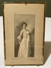 Antique 1881 Scheurich Brass Tension Glass Frame & Edwardian Cabinet Card Photo picture