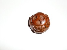Wonderful Hand Carved Round Boxwood Skull Shank Button - Approx. 1” Diameter picture