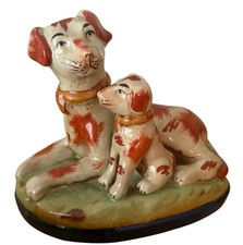 Vintage Staffordshire Spaniel Dog with Puppy Russet Statue C4 picture