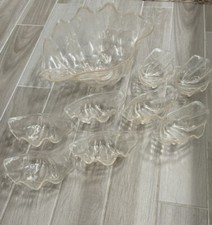 Vintage Acrylic Lucite Clam Shell Serving Set Bowl and 8 SM bowls With Tongs picture