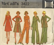 McCall's 3422 Zip-Front A-Line Dress or Top, Vest & Pants Women 42