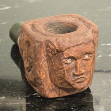 Vintage Hand Carved Wood Tobacco Pipe Primitive Folk Art Faces Tobacciana picture