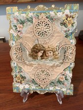 Antique Victorian 3D Die Cut Paper Lace Valentine Cherubs Angels c1900 picture