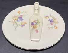 Vintage Harker Pottery Floral Platter Plate w/Serving Knife – Cream w/ Tulips picture
