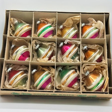 12 Vintage Shiny Brite UFO Tornado Lantern Drop Striped Glass Ornaments Lot picture