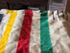 Vintage Hudson’s Bay Multi-Stripe 4‑Point Wool Blanket Gold Label picture