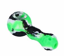 Unbreakable Silicone Tobacco Smoking Pipe w/ Glass Bowl Black & Green & White picture