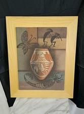 RARE 1981 EUGENE BAATSOSLANII JOE NAVAJO CREATIVE SAND ART FRAMED PAINTING picture