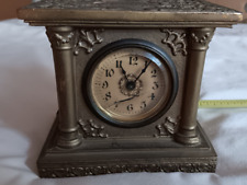 ANTIQUE DIE CAST METAL GOLD TONE CLOCK BEVEL GLASS NON WORKING CONDITION 5 IN picture