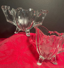 Vintage Indiana Glass Creamer and Sugar Bowl Set Etched Flower MCM picture