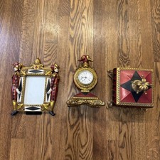 Vintage Set Harlequin Jester French Clock, Jewelry Box & Picture Frame Bombay picture