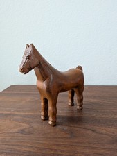 Vintage Hand Carved Wood Horse Figurine Folk Art Primitive Standing Statue 6.25' picture