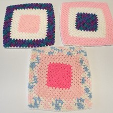 Set 3 Vtg Large Handmade Crochet Hot Pad Trivet Multicolored Thick Double Layers picture