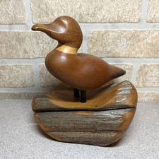 Vintage 1989 I. Grantins Signed Canada Hand-Carved Wood Duck Bird Sculpture picture