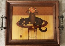 VTG Charles Wysocki Herkymer Cat Lacquer Wooden Serving Tray Wall Hanging Frame picture