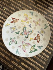 Vintage Lenwile Ardalt Japan 9” Butterfly Daisy Wall Plate Gold Trim MCM picture