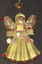 NWT VTG CHICO'S CELIA ANGEL COPPER & BRASS FAUX PEARL & BEADS CHRISTMAS ORNAMENT picture