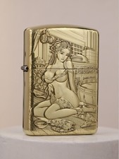 2 Sided Zippo Lighter Phoenix & Golden Lotus Bath Design Collectible Gift picture