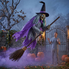 Flying Witch 6 Ft Hanging Sound Activated Glowing Eyes Halloween Outdoor Yard picture